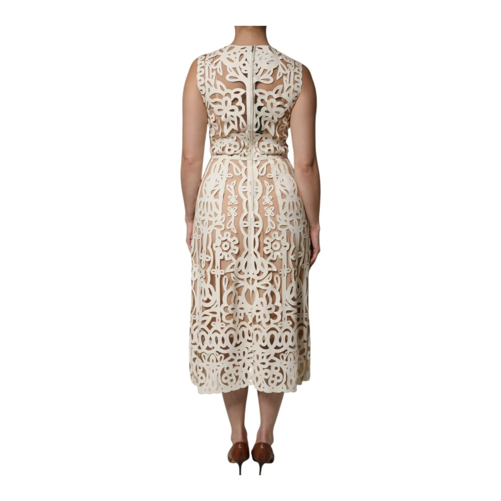 Dolce & Gabbana Witte Bloemen Kant Midi Jurk White Dames