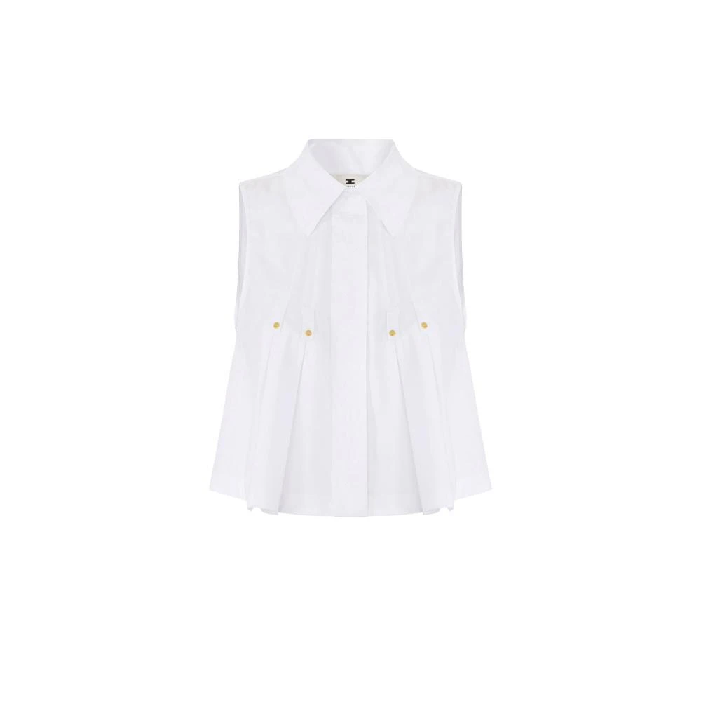 Elisabetta Franchi White Sleeveless Tops, Female, S, Cotton Poplin Shirt