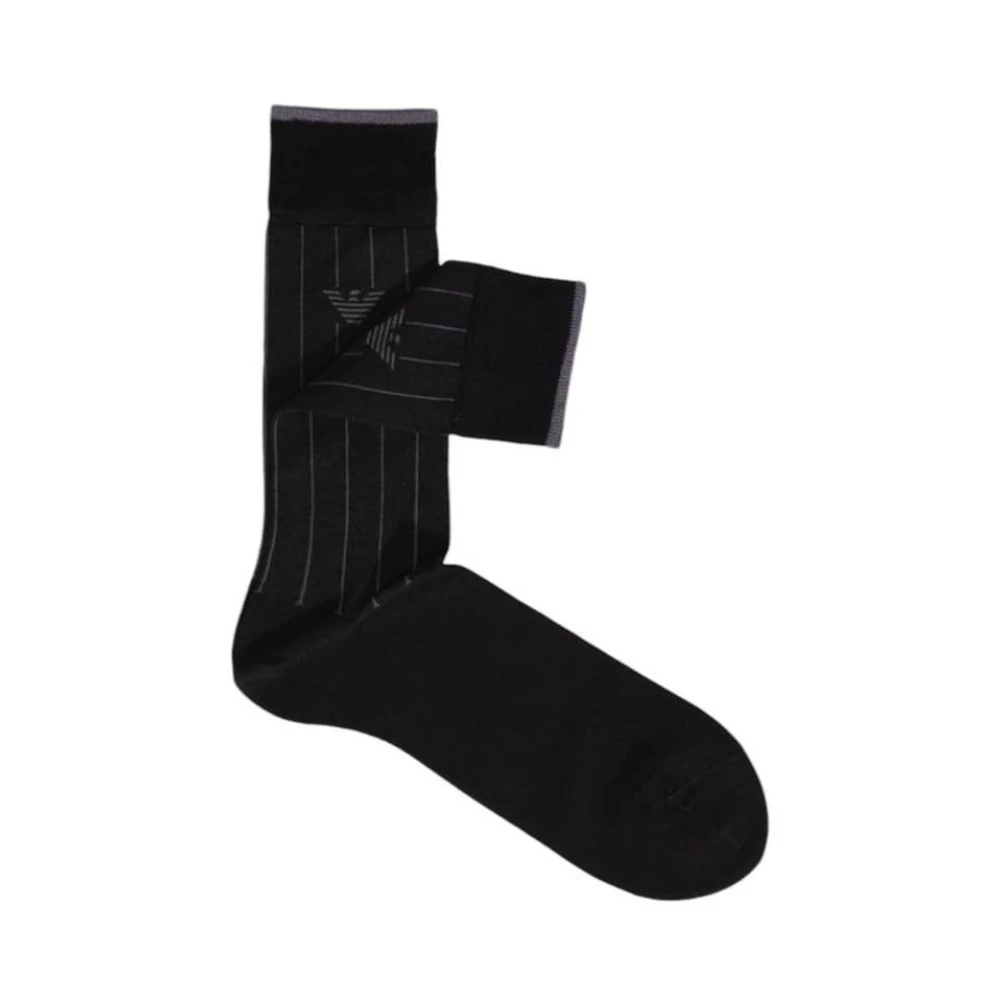 Emporio Armani Zwarte Katoenen Pinstripe Sok Black Heren