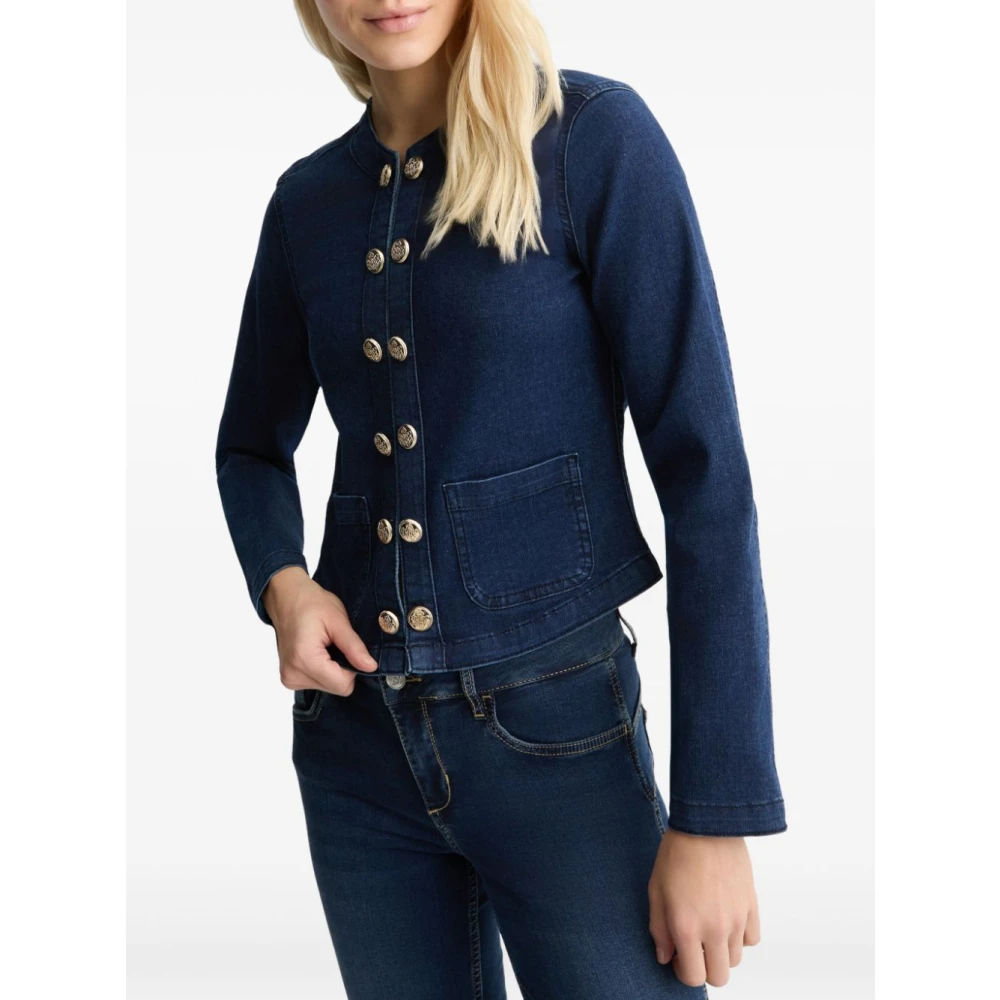 Liu Jo Denim Jack Blauw Knoopsluiting Zakken Blue Dames