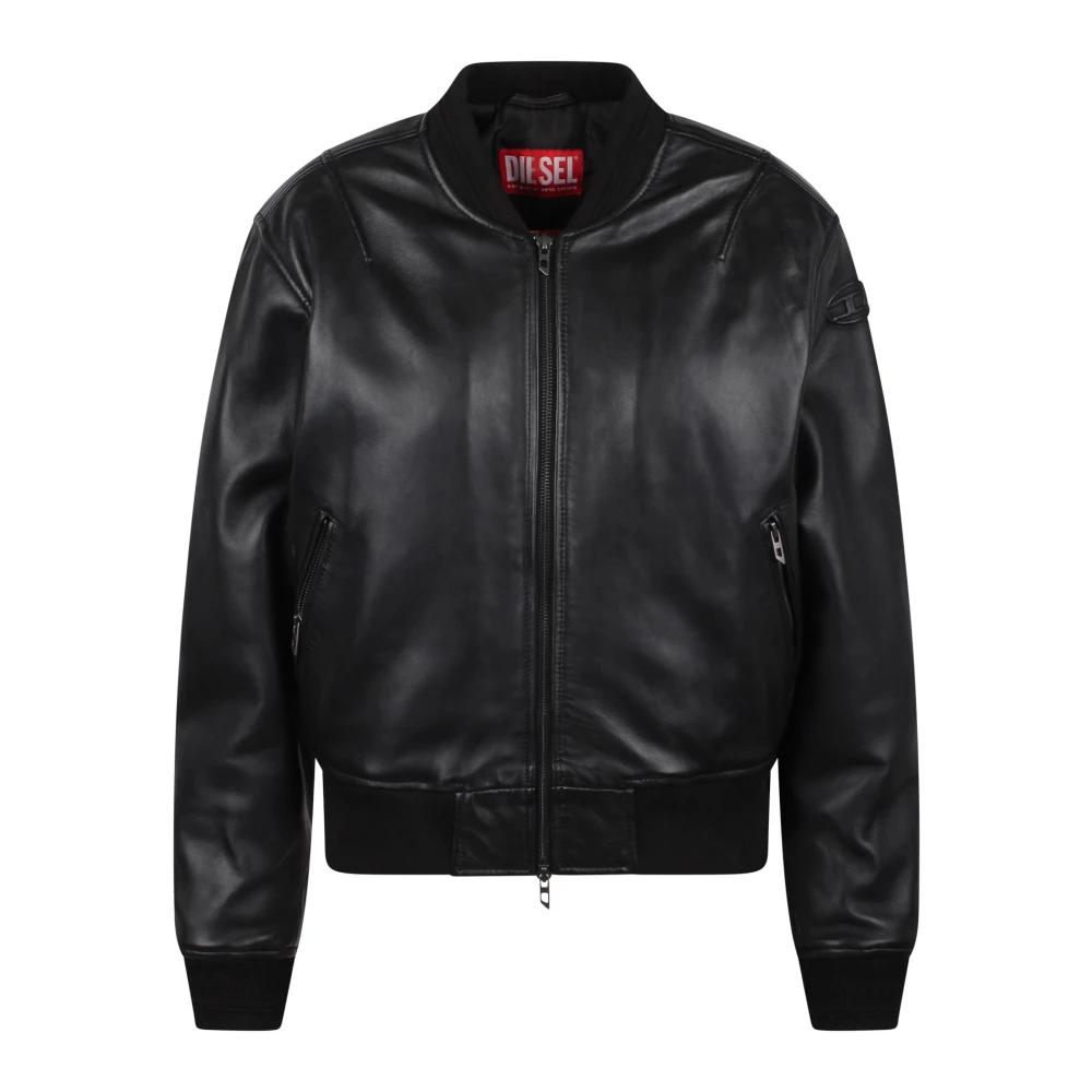 Diesel Oversized Läder Bomberjacka L-ilan Black, Dam