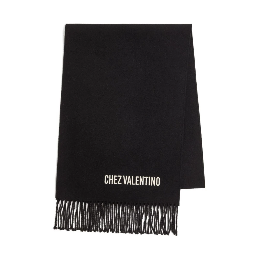 Valentino Garavani Black Winter Scarves, Male, One Size, Wool Scarf With Vlogo Embroidery