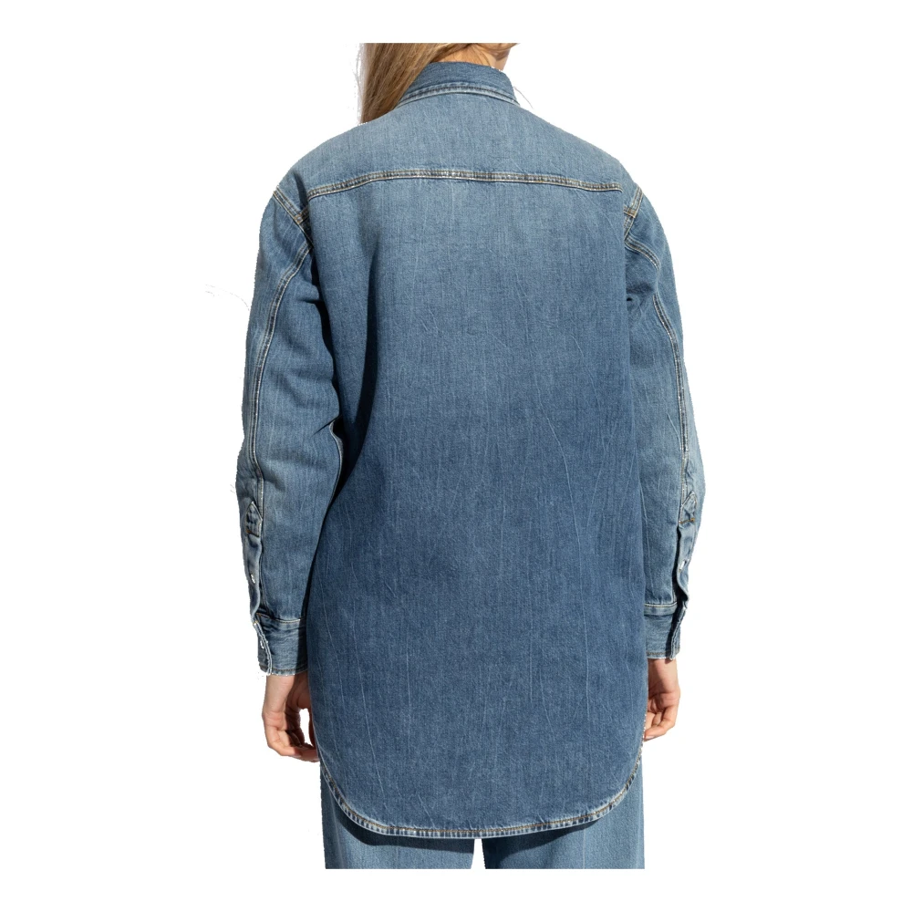 Gucci Blauwe Denim Overhemd Elegant Parelknoop Blue Dames