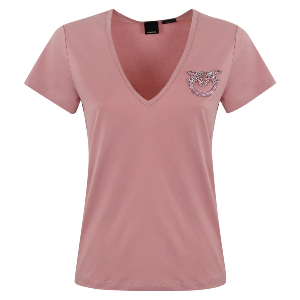 Pinko Juwel Geborduurd Katoenen T-shirt Pink Dames