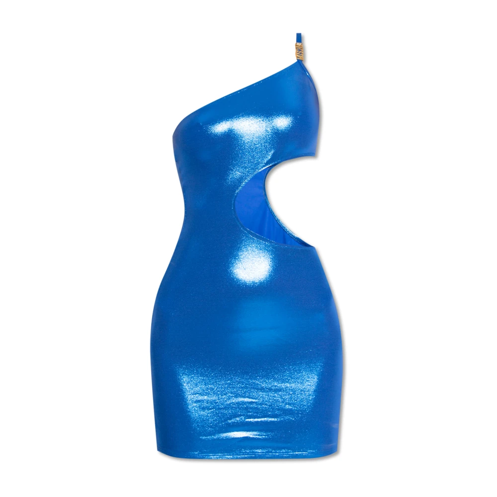 Moschino Metallic Blauwe One-Shoulder Avondjurk Blue Dames