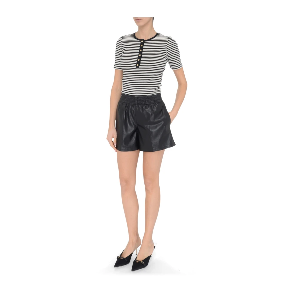 Anine Bing Gestreept katoenen T-shirt met hoge hals Black Dames