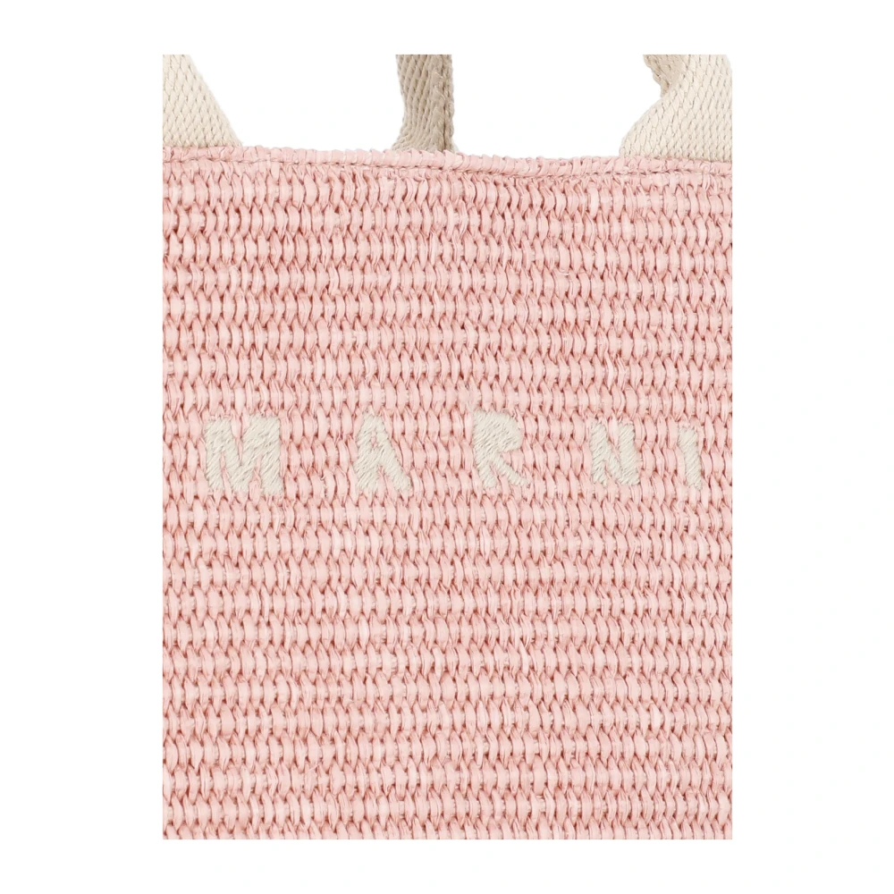 Marni Roze Katoenen Handtas met Contrasterend Logo Pink Dames