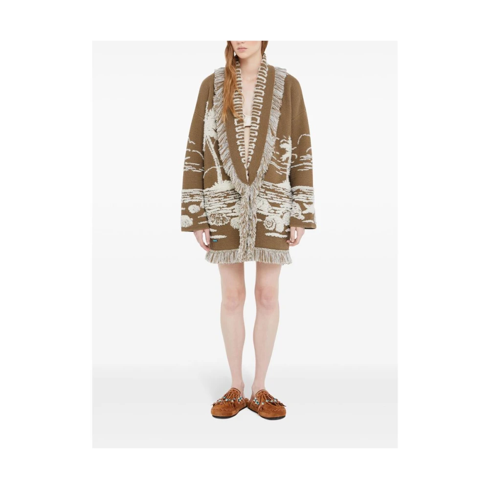 Alanui Khaki Bruine Gerande V-Hals Trui Brown Dames
