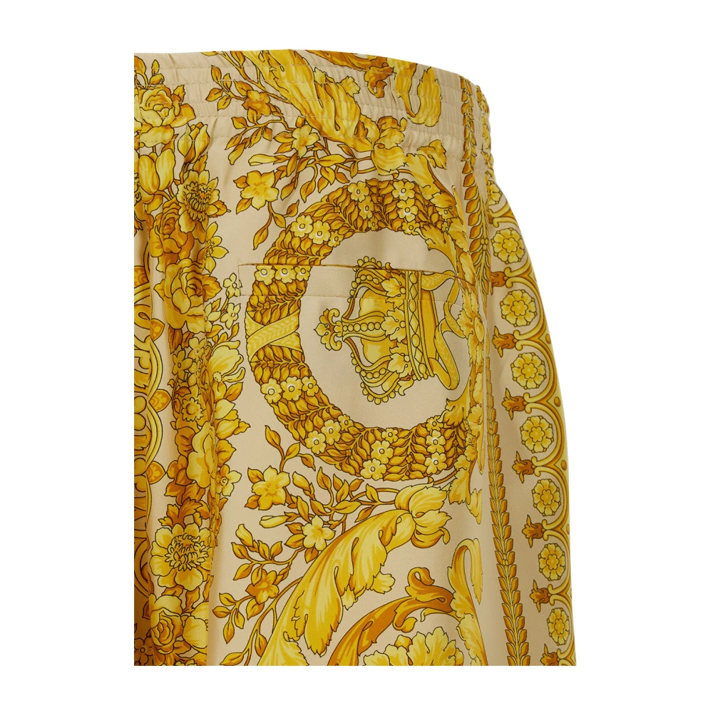 Versace Gele Barocco Print Zijden Shorts Yellow Heren