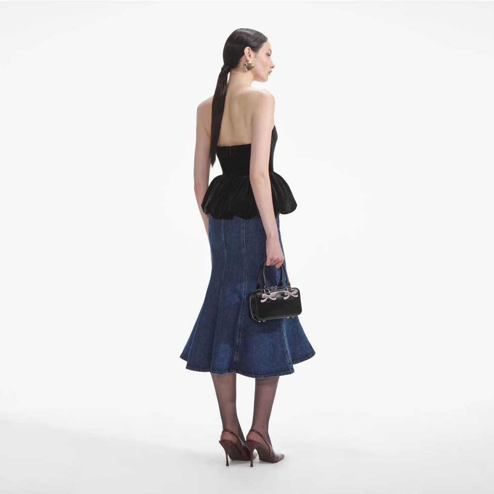 Self Portrait Velvet Bandeau Top Zwart Black Dames