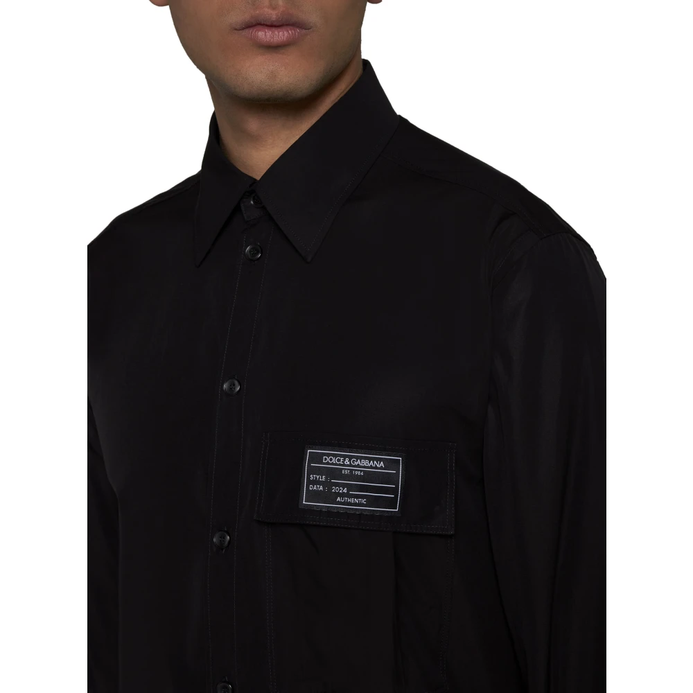 Dolce & Gabbana Zwarte Katoenen Shirt Logo Patch Black Heren