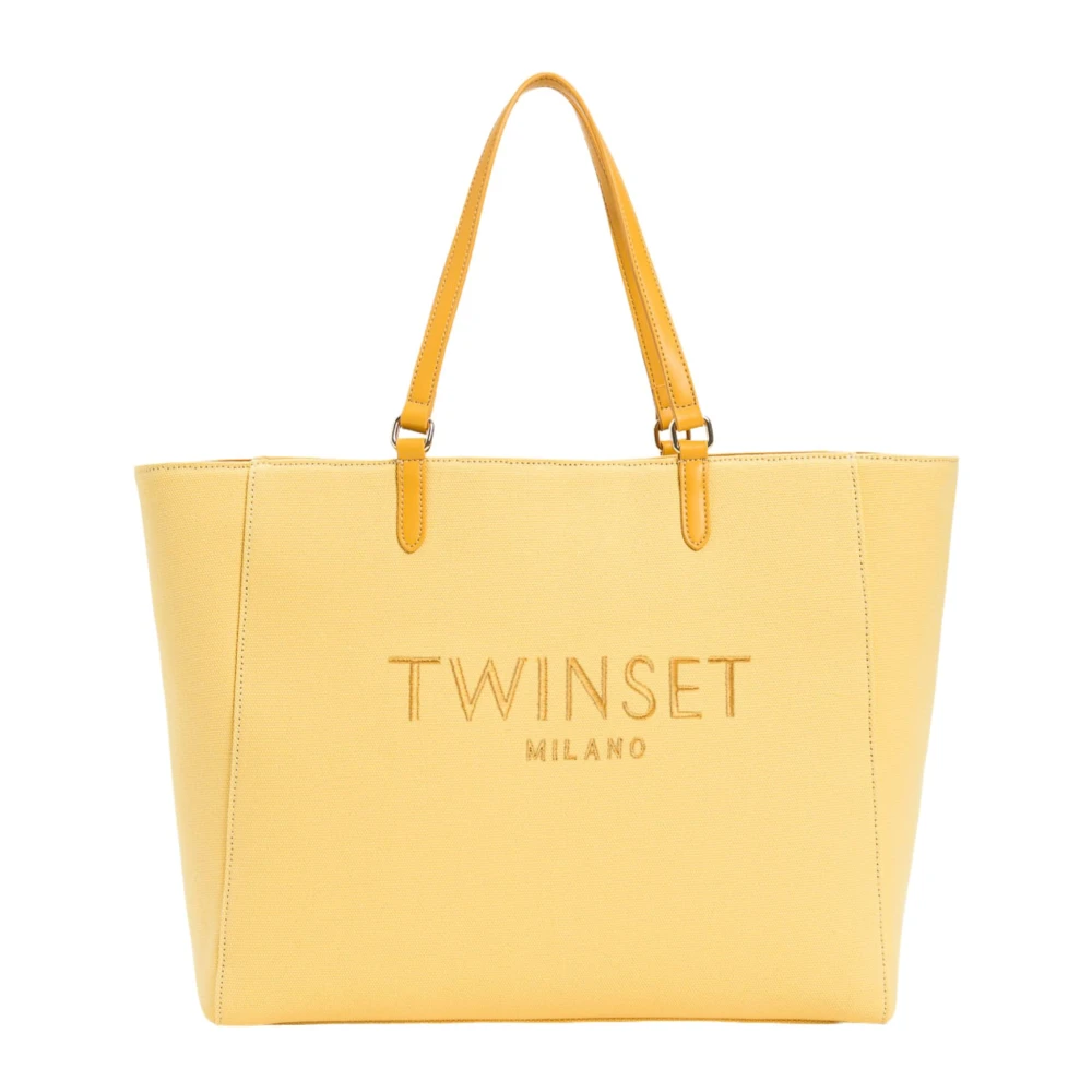 Twinset Women's Yellow Shopping Bags, One Size, Logo Fabric Bag