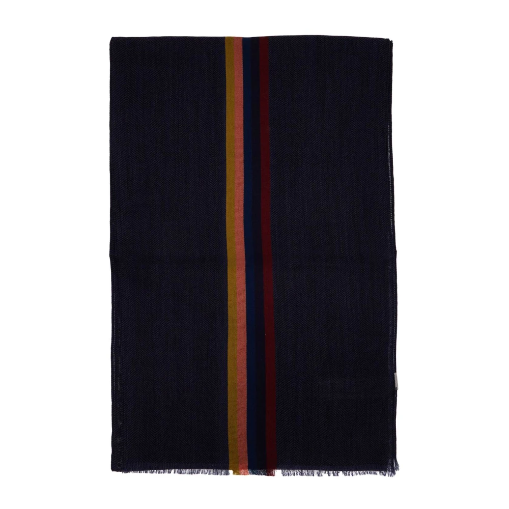 PS By Paul Smith Geruite Wollen Sjaal met Handtekening Streep Blue Unisex