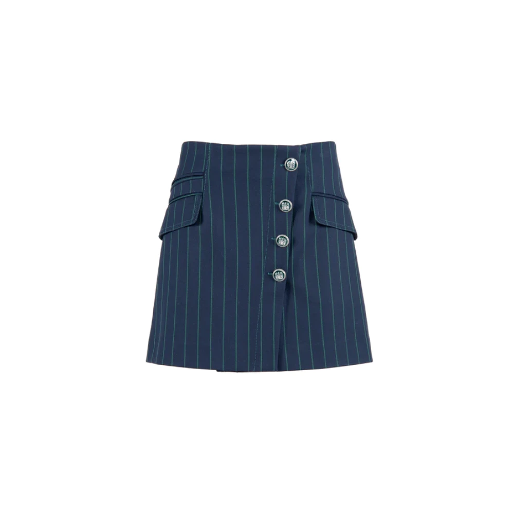 Nenette Blauwe Regimental Mini Rok met Zijknopen Blue Dames