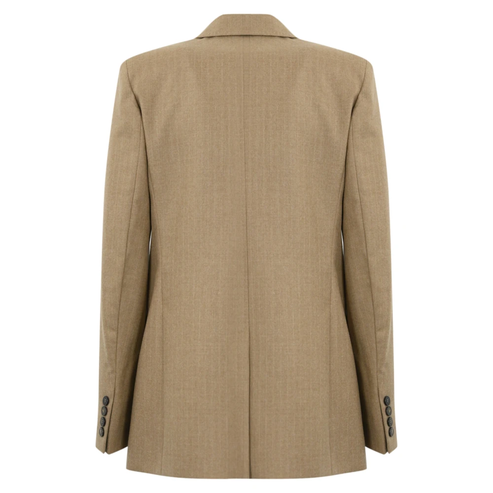 Max Mara Studio Beige Wollen Blazer met Pinstripe Patroon Beige Dames