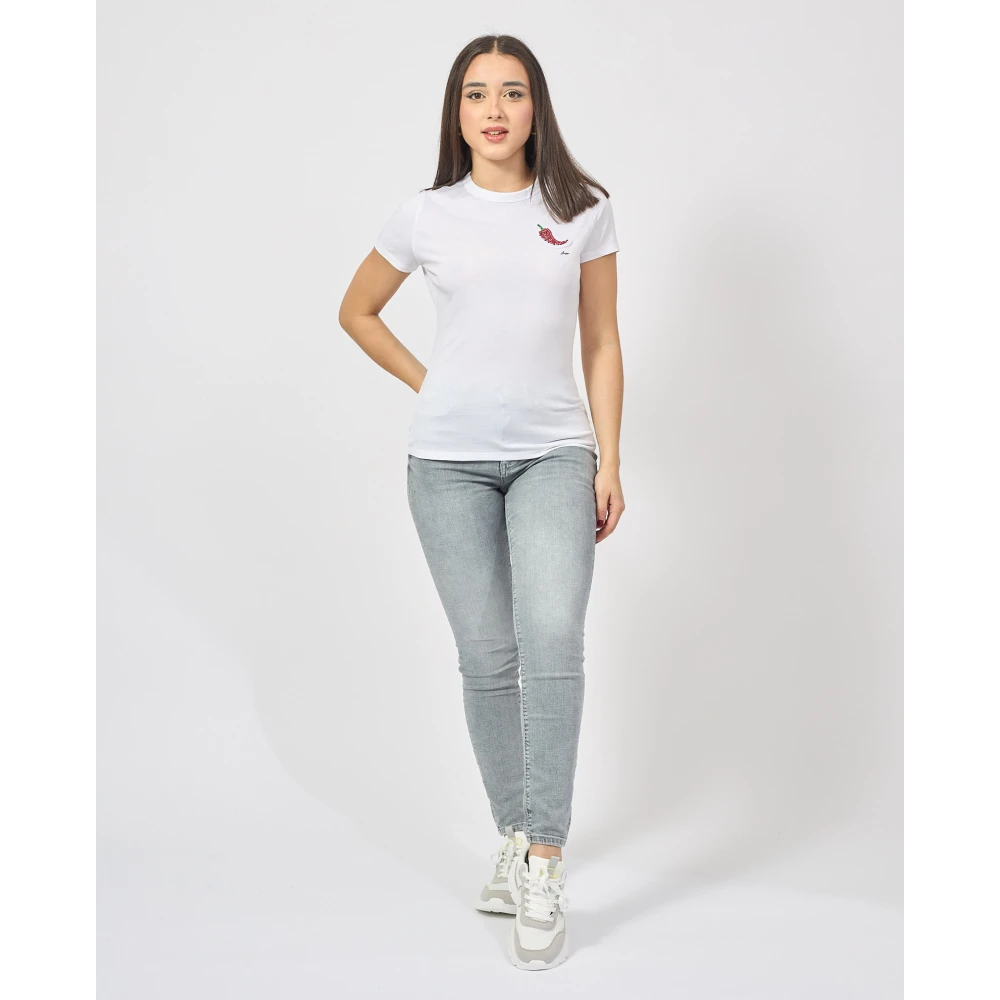 Hugo Boss Wit T-shirt met kristalpepers White Dames
