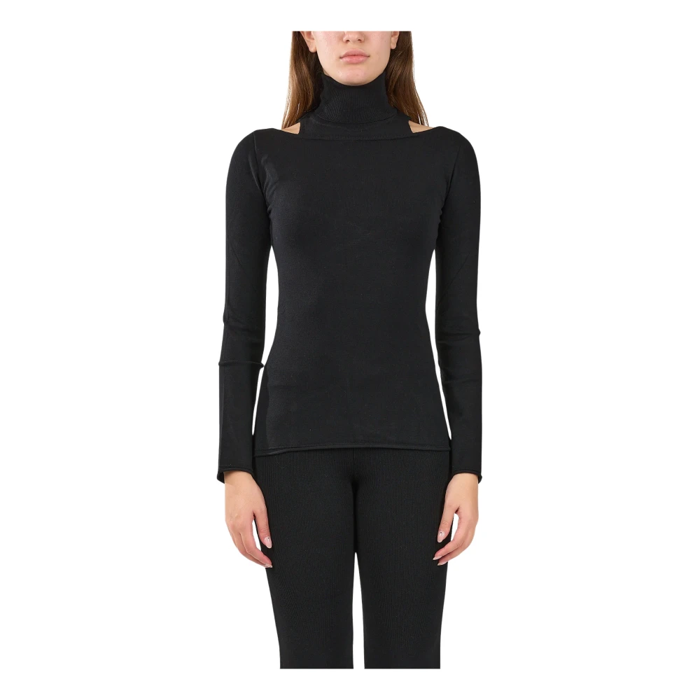 Akep Bootnek Wollen Trui met Logodetail Black Dames