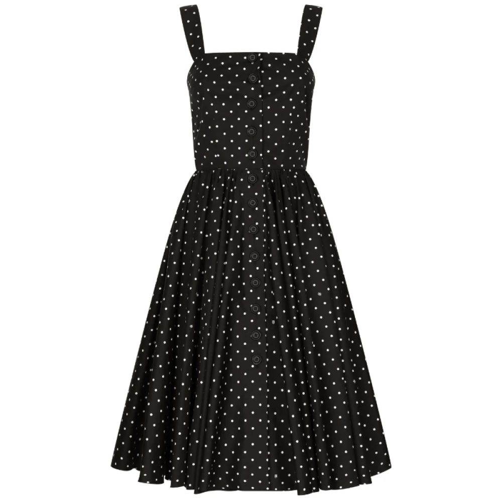 Dolce & Gabbana Polka Dot Katoenen Midi Jurk Black Dames