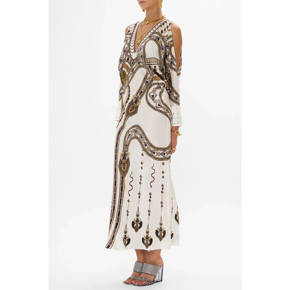 Camilla Zijden jurk met diepe halslijn Goddess Energy White Dames