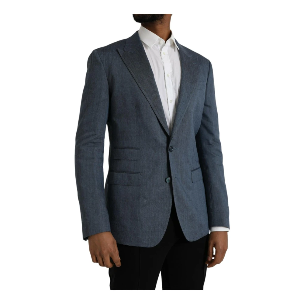 Dolce & Gabbana Blauwe Linnen Zijden Blazer Slim Fit Blue Heren