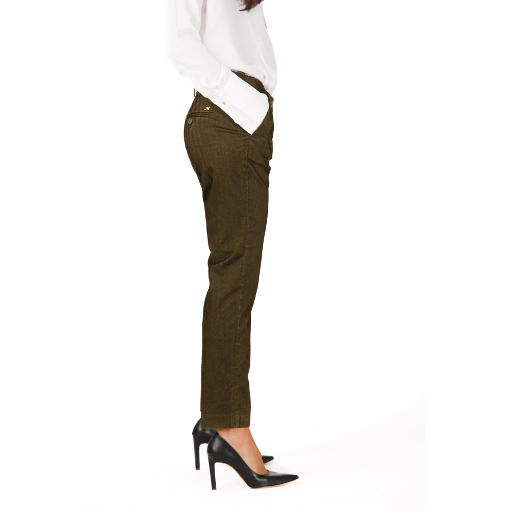 Mason's Slim-Fit Chino`s in Bosgroen Herringbone Brown Dames