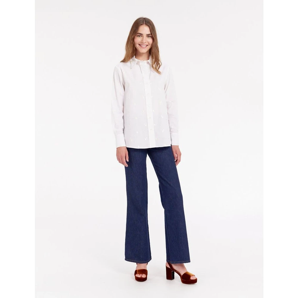 Ines De La Fressange Paris Geborduurd wit overhemd tijdloze stijl White Dames
