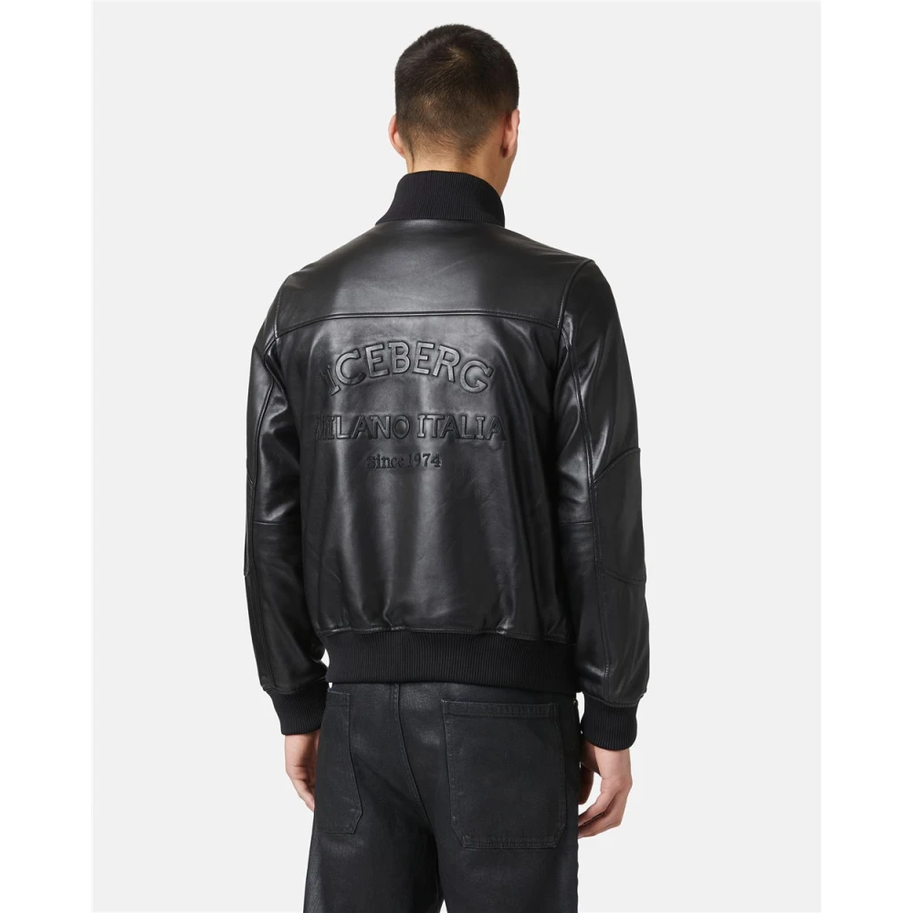 Iceberg Leren bomberjack met -logo Black Heren