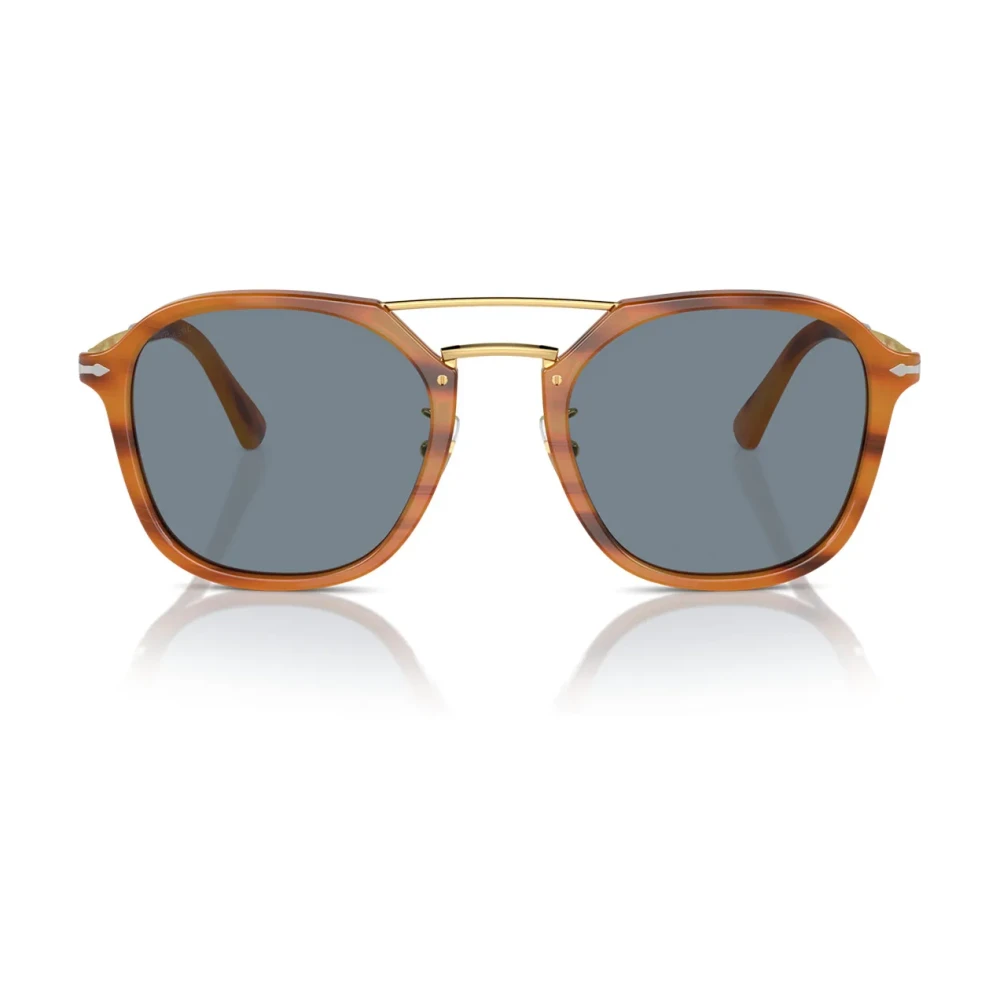 Persol Unisex Brown Sunglasses,, Elegant Square Sunglasses With Blue Lenses Medium