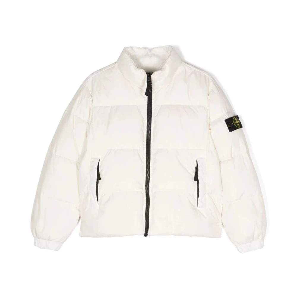 Stone Island Vit barn dunjacka med vind- och regntät effekt White, Pojke