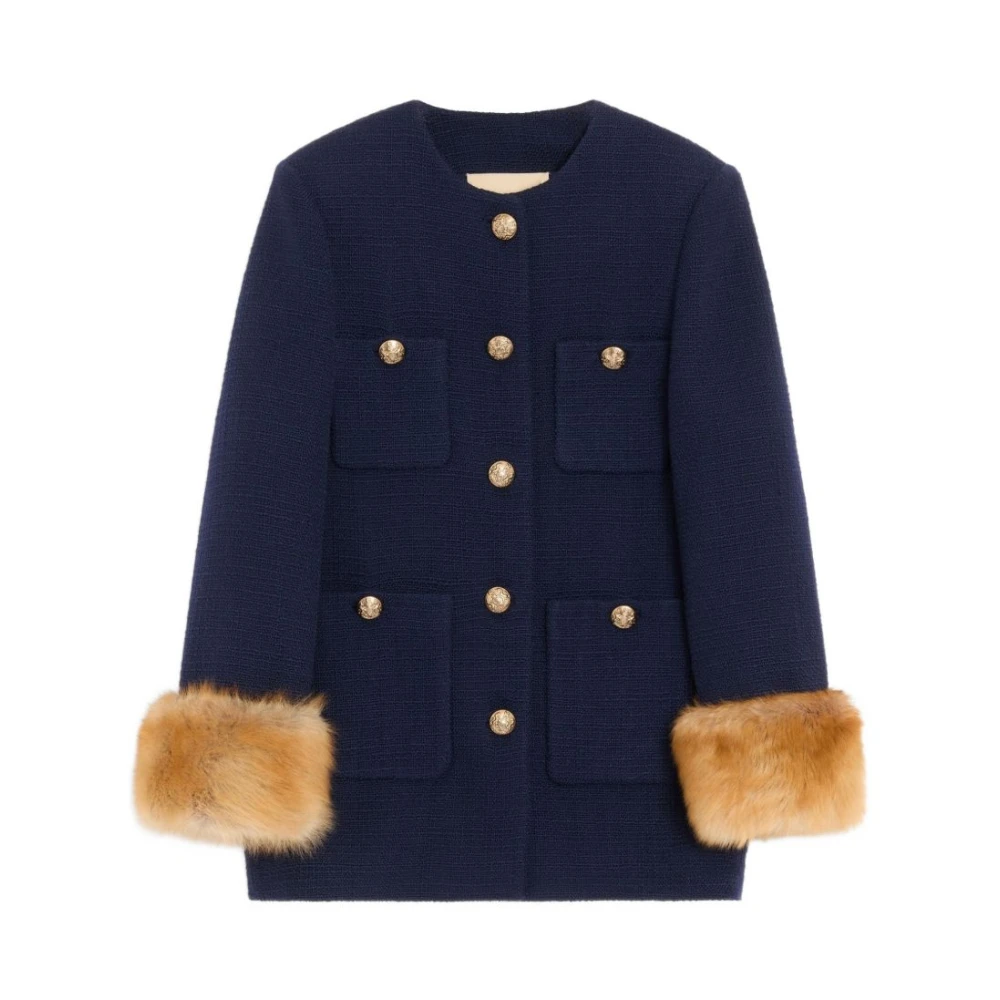 Valentino Garavani Blue Caban In Tweed - Female - Single-Breasted Coats - S - Coats