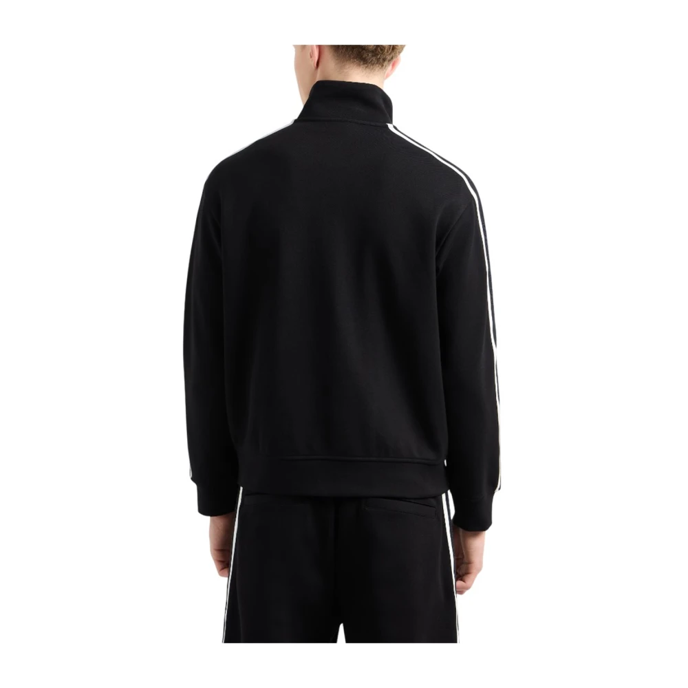 Emporio Armani Diagonale Zip Sweater met Elastische Banden Black Heren