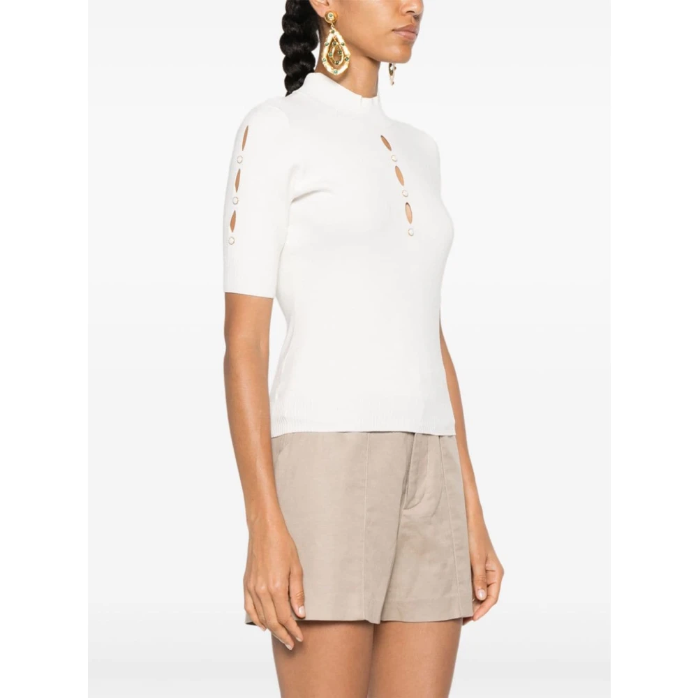 Twinset Studded High Neck Cream Sweaters Beige Dames