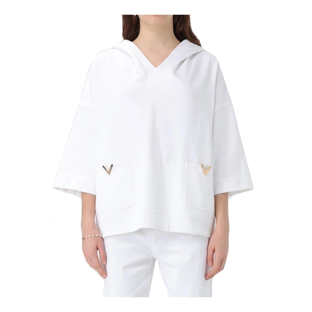 Valentino Hoodie met V-hals en zakken White Dames
