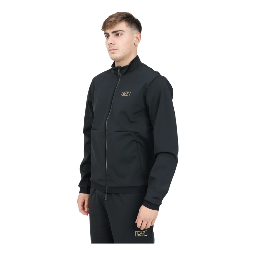 Emporio Armani EA7 Zwarte Rits Trui Gold Label Black Heren