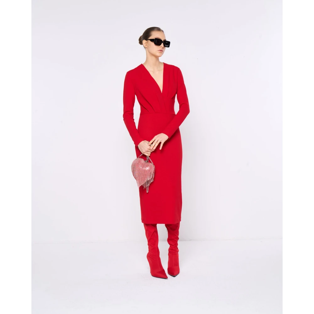 Silvian Heach Midi Jurk met Diepe V-hals Red Dames