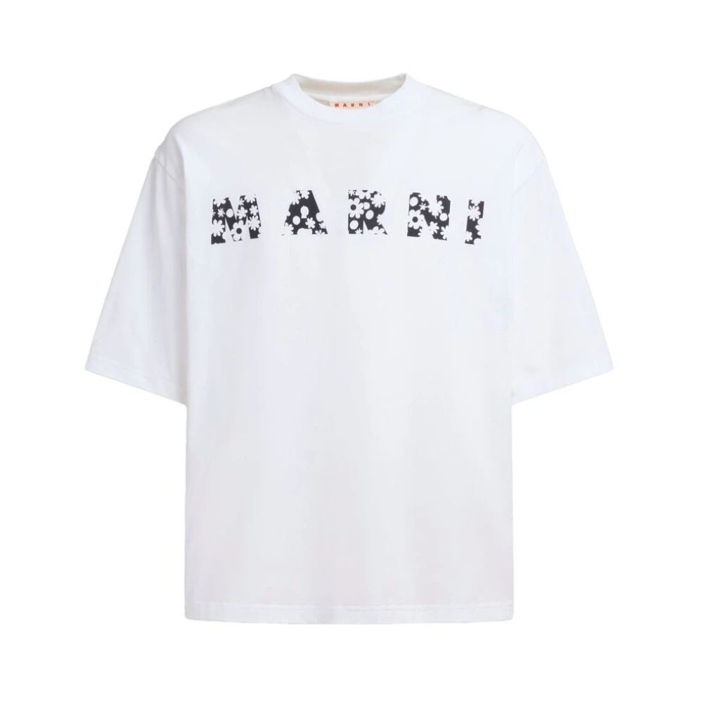 Marni Witte Bloemenprint Korte Mouw T-shirt White Heren