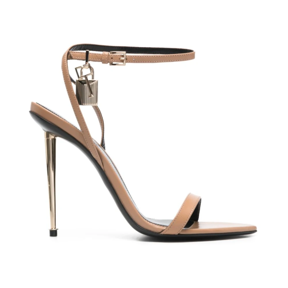 Tom Ford Women's Brown Padlock Pointy Naked Sandal - High Heel Sandals - 6 Uk - Shoes