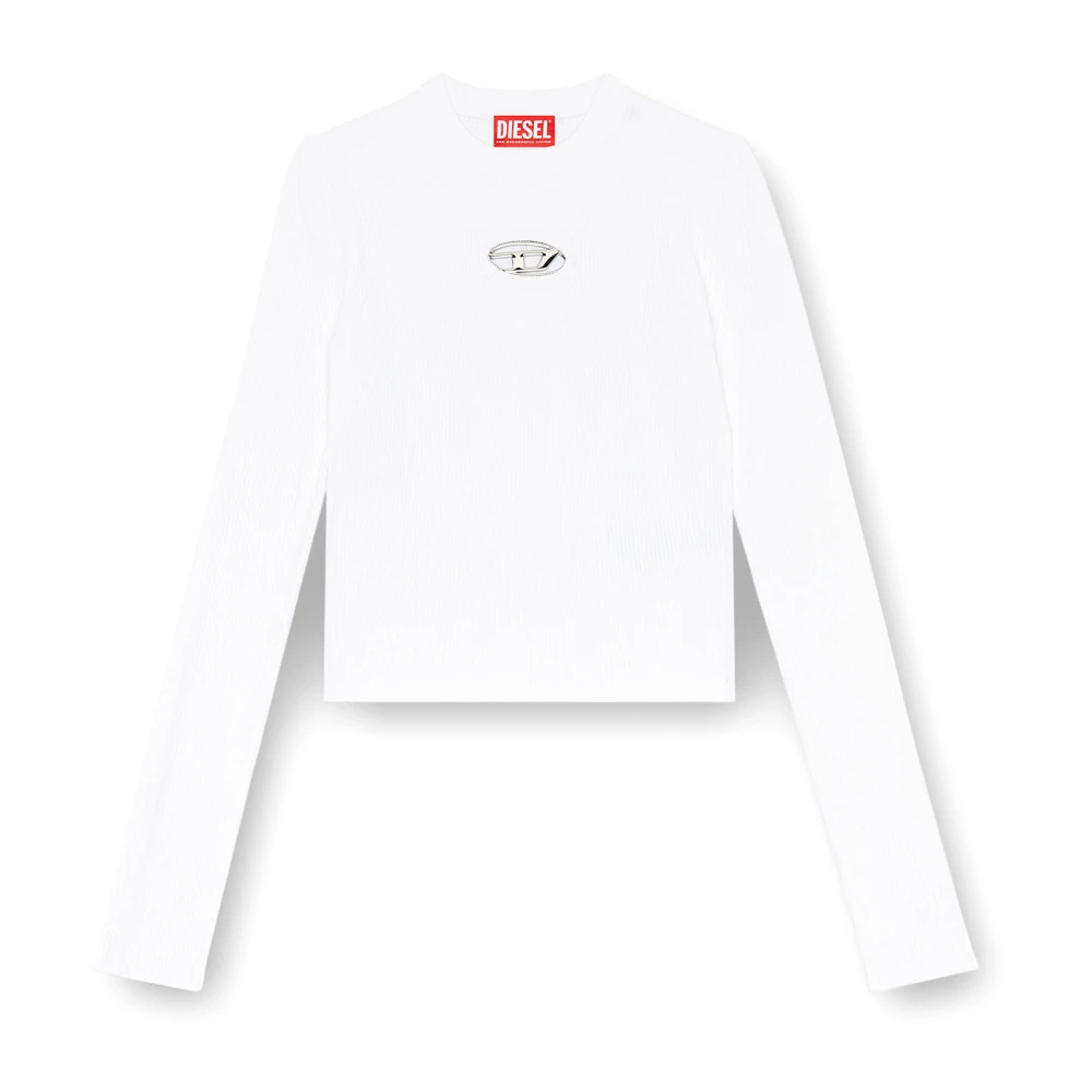 Diesel Geribbeld viscose blend top met Oval-D White Dames