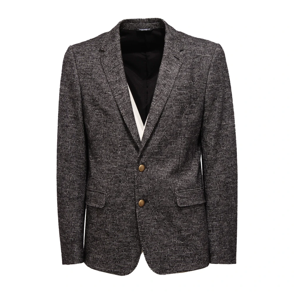 Dolce & Gabbana Mannelijk Zwart Jassen Heren, M, Katoen, Pied De Poule Katoen/Wollen Jas