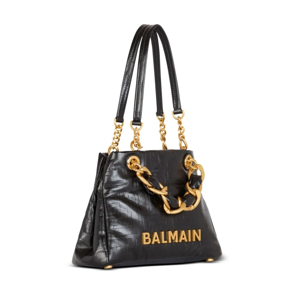 Balmain Geëtst Monogram Leren Schoudertas Black Dames