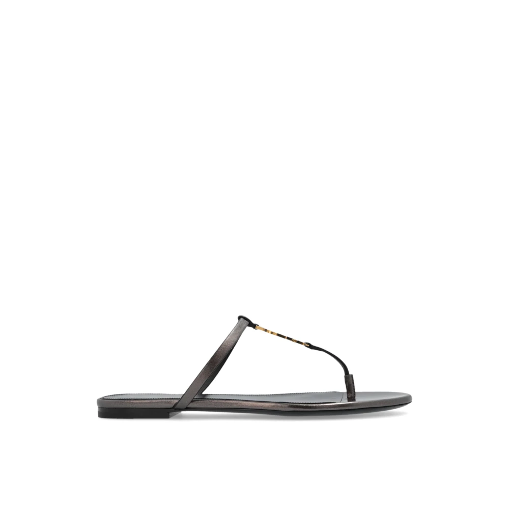 Saint Laurent Women's Brown Cassandra Logo Thong Sandals
