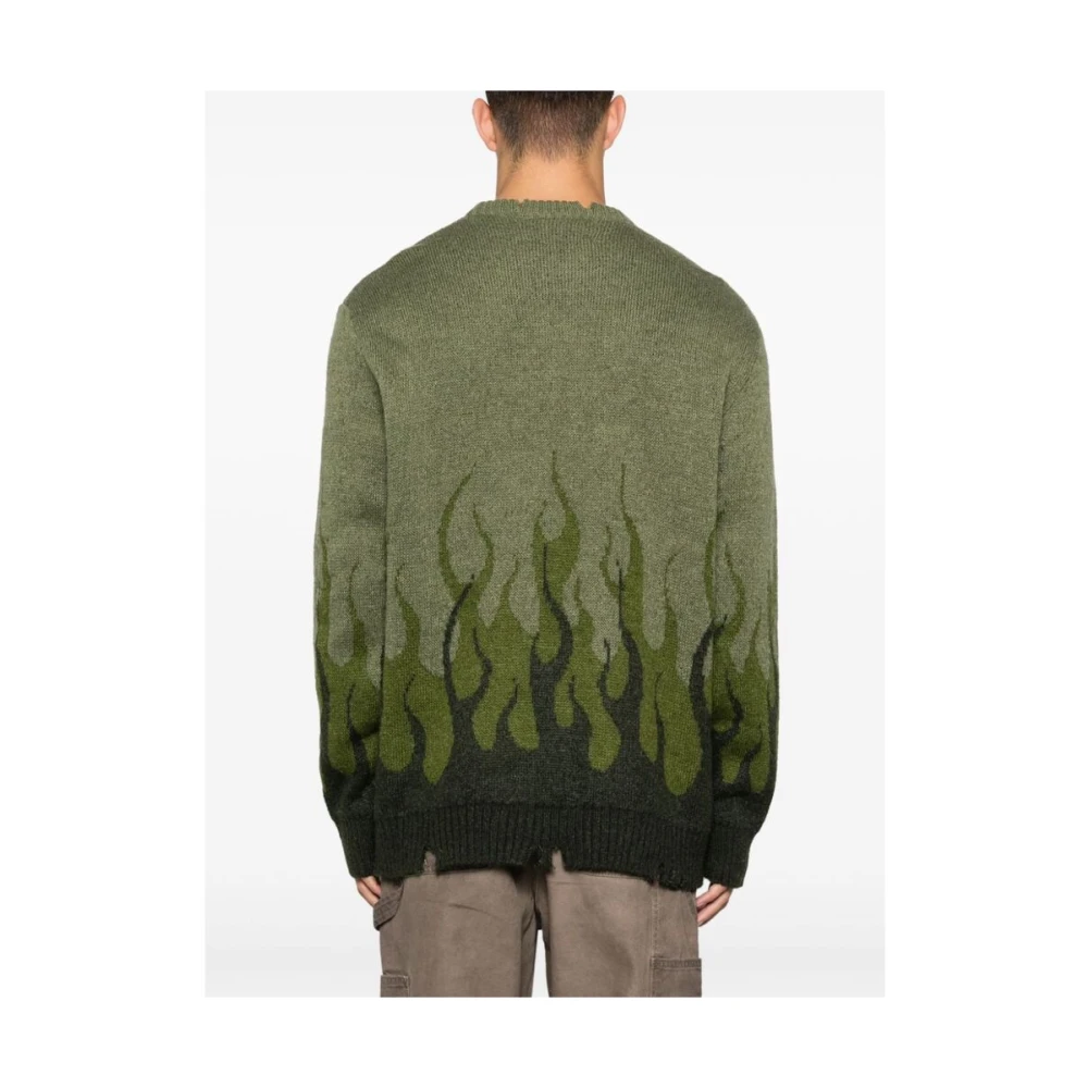 Vision OF Super Khaki Vlam Jacquard Crew Neck Sweater Green Heren