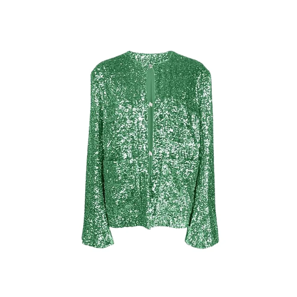The Attico Mintgroene Pailletten Vest met Trapezium Armgat Green Dames
