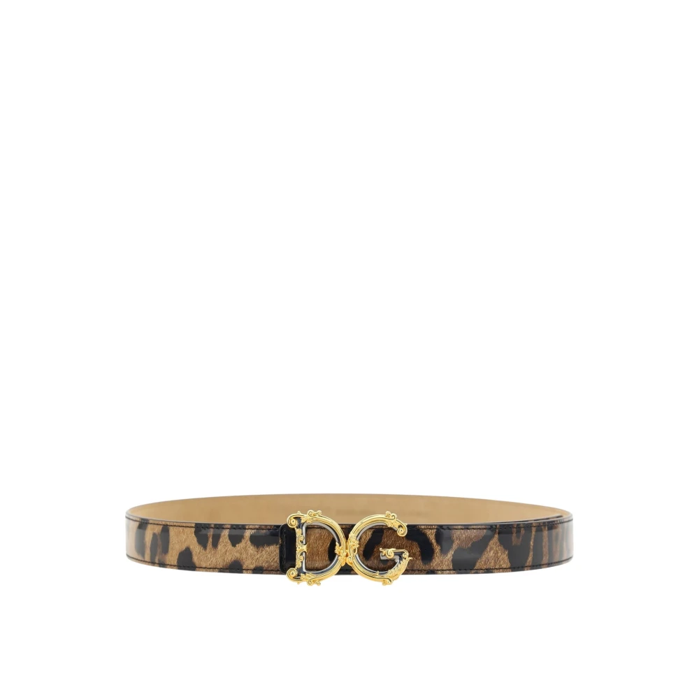 Dolce & Gabbana Brown Belts, Female, 80 Cm, Leather Logo Belt With Leopard Print