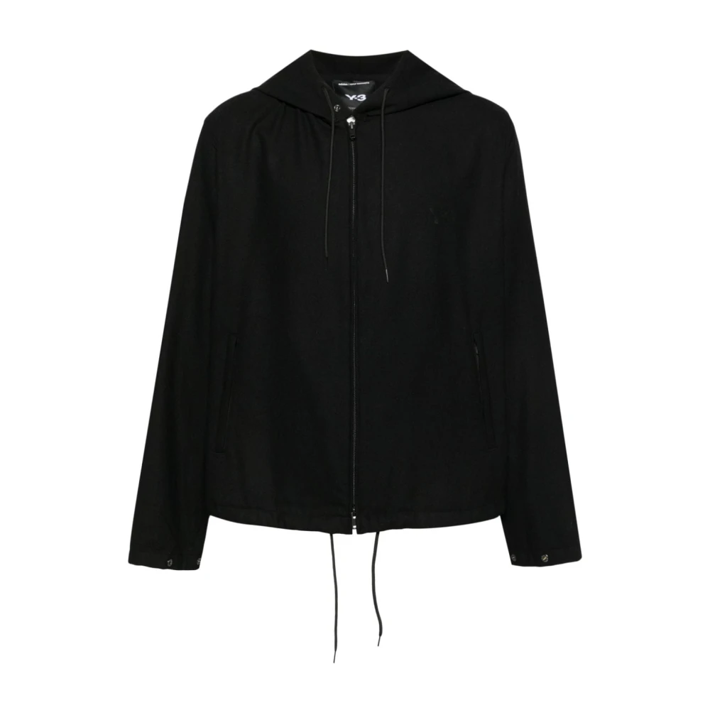 Y-3 Zwart Flanel Rits Capuchon Logo Print Black Heren