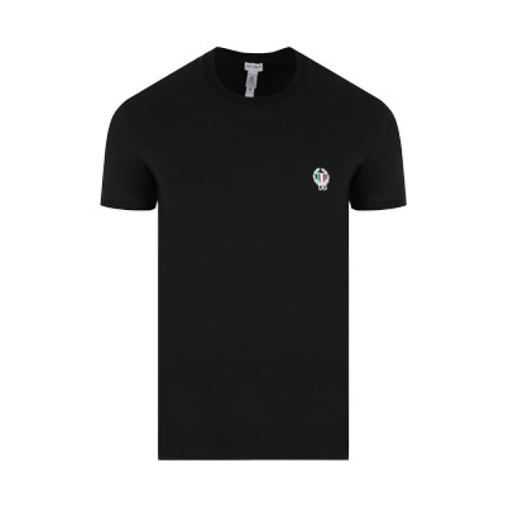 Dolce & Gabbana Zwarte T-shirts en Polos met Logo Borduursel Black Heren