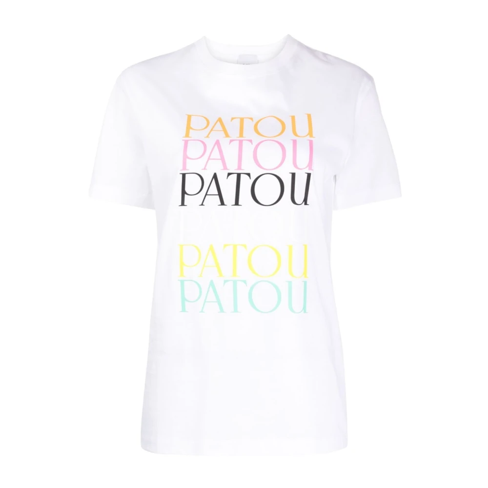 Patou Witte Logo Print Crew Neck Top White Dames