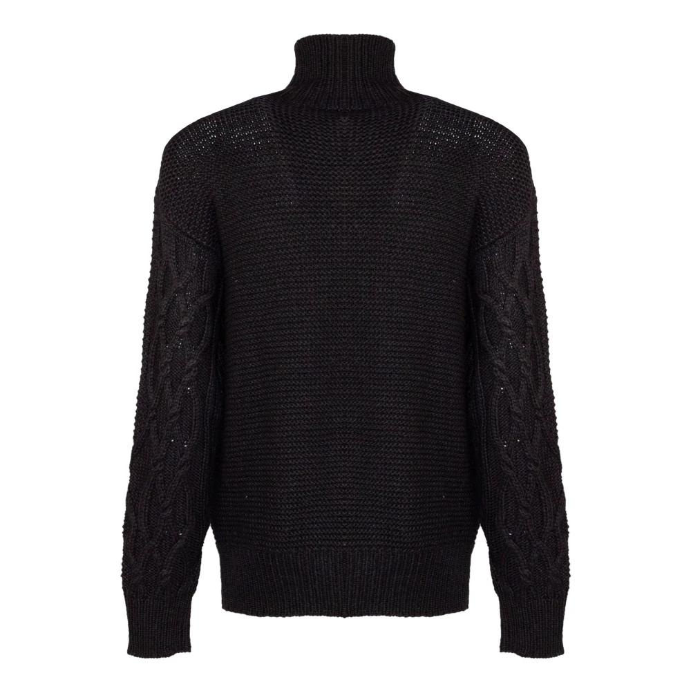 Mauro Grifoni Zwarte wollen trui met vlechtdesign Black Heren