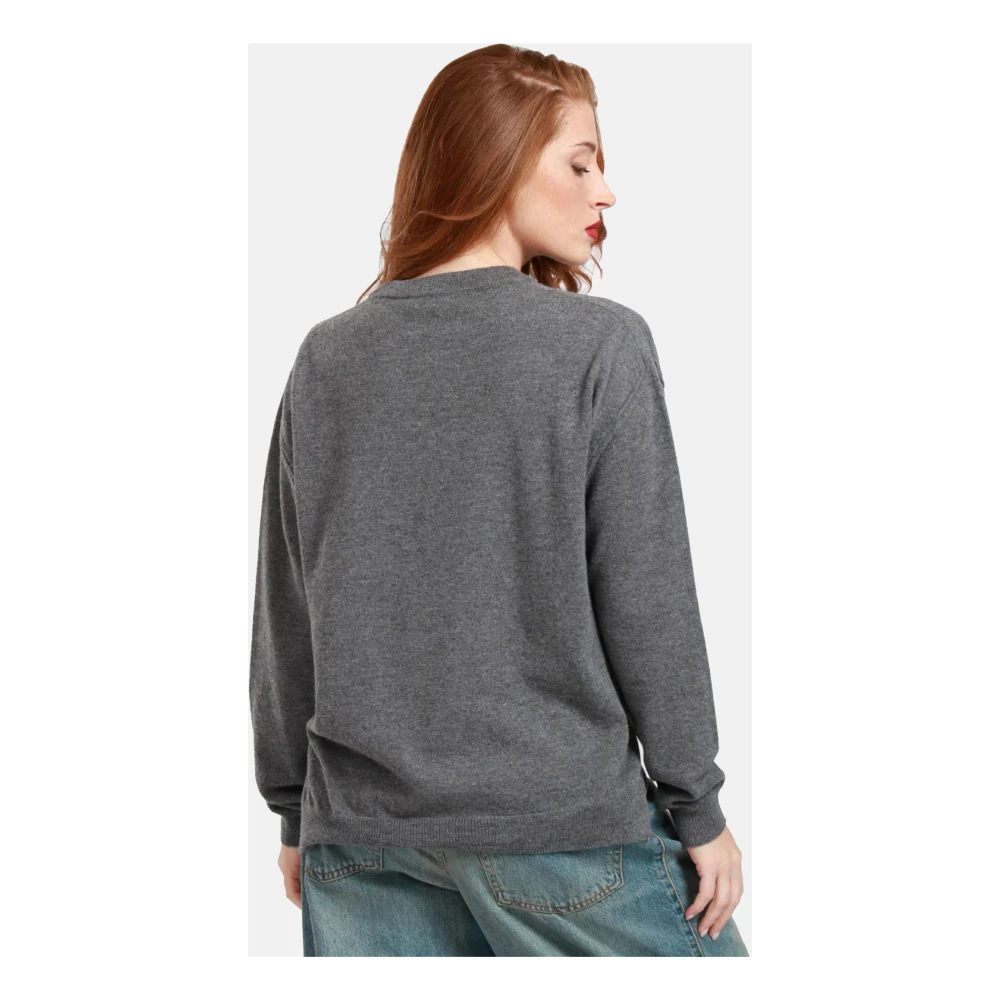 Momoni Wol Zijde Kasjmier Trui met Drop Schouder Gray Dames