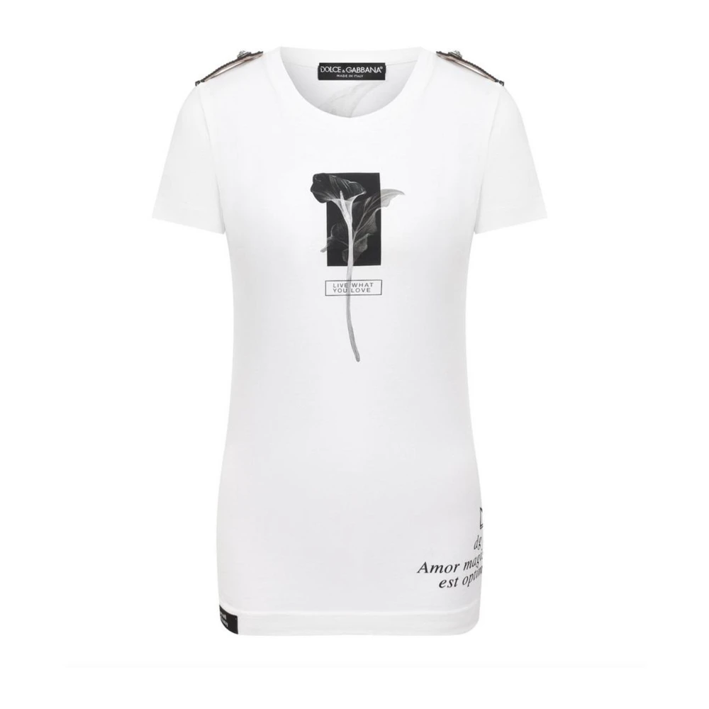 Dolce & Gabbana Premium Katoenen Mouwloos Merkprint Shirt White Dames
